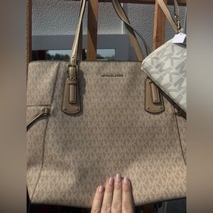 Michael Kors Beige Logo Tote with Tan Trim